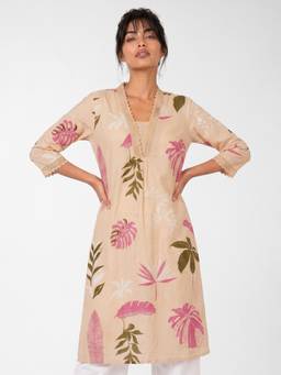 max - Beige Floral Printed Kurta