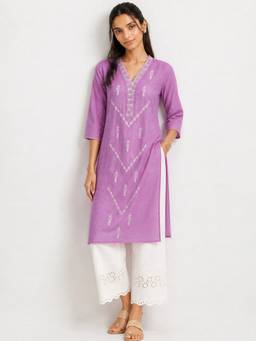 max - Lavender Embroidered Thread Work Kurta