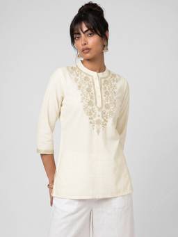 max - Off White Floral Embroidered Short Kurti