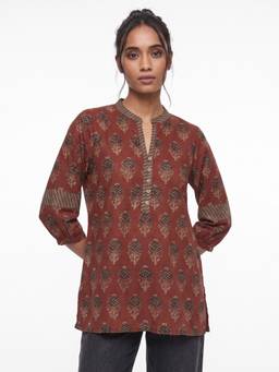 max - Brown Floral Printed Short Kurti