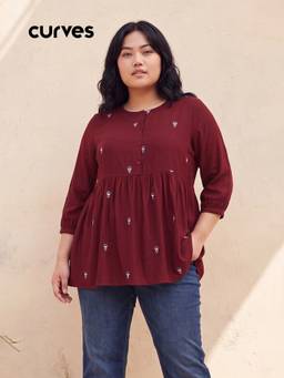 max - Maroon Floral Embroidered Tunic