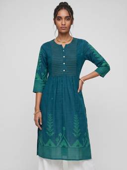 max - Teal Embroidered Thread Work Kurta