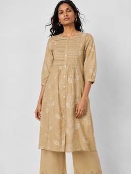 max - Beige Floral Printed Kurta