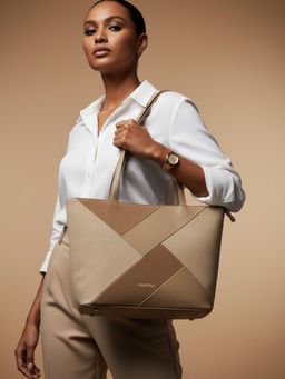 CARRIALL - Estelle Vegan Leather Tote Bag With Detachable Strap - Beige