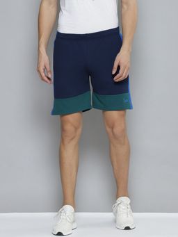 Alcis - Men Navy Blue Green Colourblocked Slim Fit Training Or Gym Sports Shorts