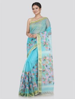 PinkLoom - Women's Organza Saree with Unstitched Blouse Piece, Turquoise