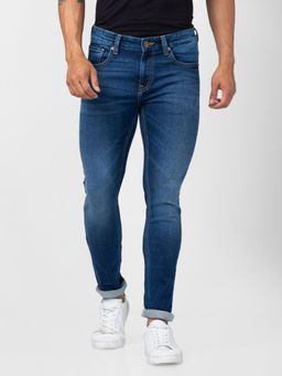 Spykar - Men Dark Blue Cotton Super Slim Fit Tapered Length Jeans (Super Skinny)