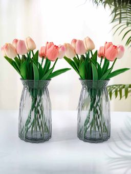 Gleevers - Grey Solid Glass Vases (Pack Of 2)