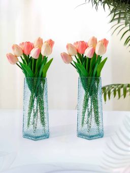 Gleevers - Sky Blue Solid Glass Vases (Pack Of 2)