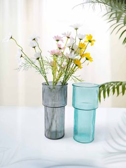 Gleevers - Blue & Grey Solid Glass Vases (Pack Of 2)