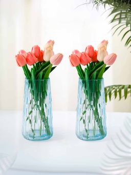 Gleevers - Glass Sky Blue Vases (Pack Of 2)