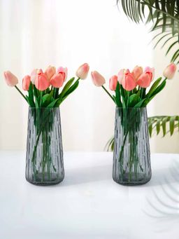 Gleevers - Glass Grey Vases (Pack Of 2)