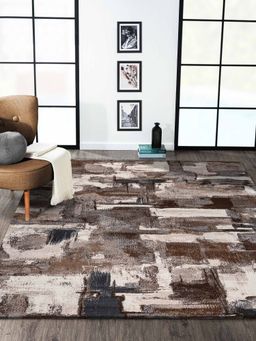 OBSESSIONS - Brown Cream Polypropylene Abstract Carpet (4X6 Feet)