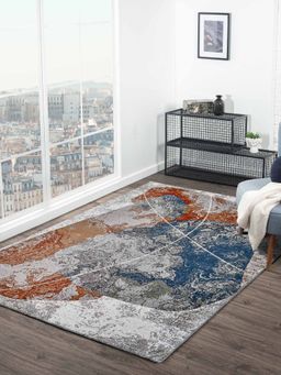 OBSESSIONS - Rust and Blue Polypropylene Abstract Carpet (4X6 Feet)