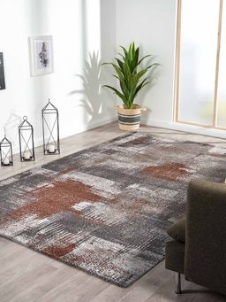 OBSESSIONS - Rust and Grey Polypropylene Abstract Carpet (4X6 Feet)