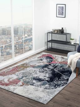 OBSESSIONS - Pink and Blue Polypropylene Abstract Carpet (4X9 Feet)