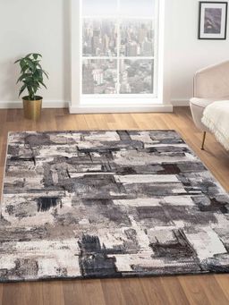 OBSESSIONS - Cream and Grey Polypropylene Abstract Carpet (4X6 Feet)