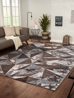 OBSESSIONS - Brown and Grey Polypropylene Geometric Carpet (4X6 Feet)