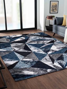 OBSESSIONS - Navy Blue Polypropylene Geometric Carpet (4X6 Feet)
