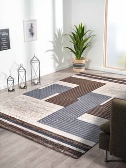 OBSESSIONS - Brown and Grey Polypropylene Modern Carpet (4X6 Feet)