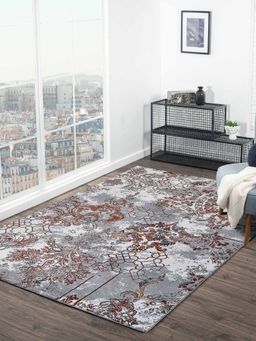 OBSESSIONS - Grey and Rust Polypropylene Neo Classical Carpet (4X6 Feet)