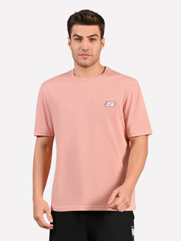 SKECHERS - Men Peach Basic Logo Round Neck T-shirt