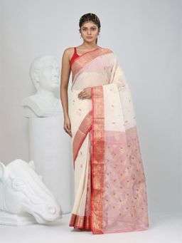 CHARUKRITI - Off White Woven Zari Saree without Blouse