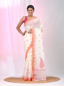 CHARUKRITI - Off White Woven Handloom Saree without Blouse