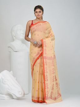 CHARUKRITI - Beige Floral Woven Saree without Blouse