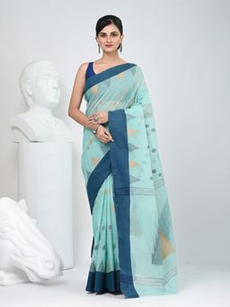 CHARUKRITI - Blue Woven Handloom Saree without Blouse