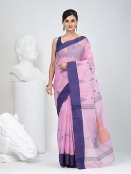 CHARUKRITI - Pink Woven Handloom Saree without Blouse