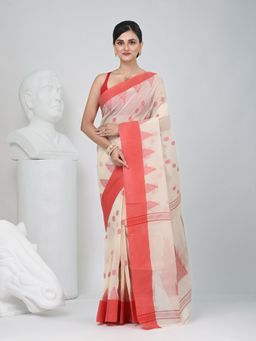 CHARUKRITI - Off White Woven Handloom Saree without Blouse