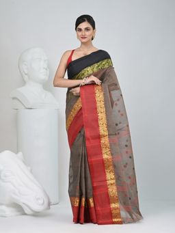 CHARUKRITI - Grey Paisley Woven Saree without Blouse