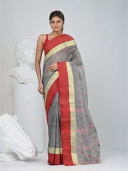 CHARUKRITI - Grey Paisley Woven Saree without Blouse