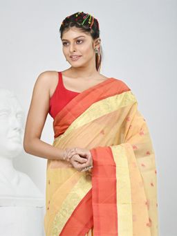 CHARUKRITI - Peach Paisley Woven Saree without Blouse