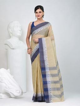 CHARUKRITI - Beige Printed Woven Saree without Blouse