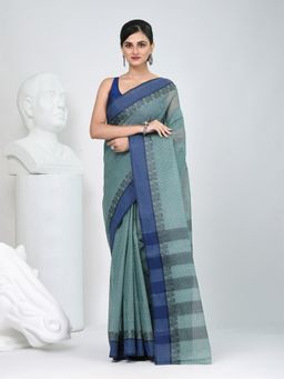 CHARUKRITI - Teal Printed Woven Saree without Blouse