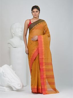 CHARUKRITI - Mustard Printed Woven Saree without Blouse