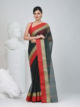 CHARUKRITI - Green Stripes Woven Saree without Blouse