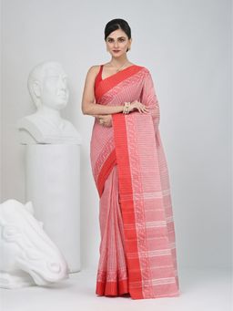 CHARUKRITI - Red Stripes Woven Saree without Blouse