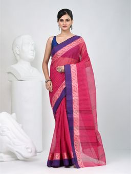 CHARUKRITI - Pink Stripes Woven Saree without Blouse