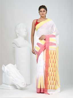 CHARUKRITI - Yellow Printed Woven Saree with Unstitched Blouse