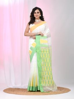 CHARUKRITI - Green Printed Woven Saree with Unstitched Blouse