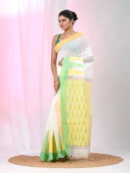 CHARUKRITI - White Printed Woven Saree with Unstitched Blouse