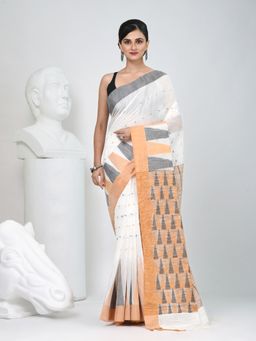 CHARUKRITI - Grey Printed Woven Saree with Unstitched Blouse