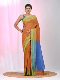 CHARUKRITI - Orange Woven Tassels Saree with Unstitched Blouse