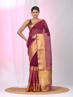 CHARUKRITI - Magenta Woven Tassels Saree with Unstitched Blouse