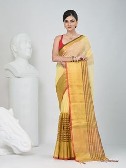 CHARUKRITI - Yellow Woven Tassels Saree with Unstitched Blouse
