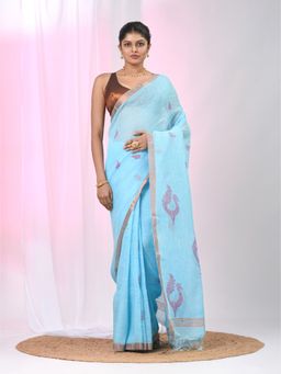 CHARUKRITI - Blue Embellished Tassels Saree with Unstitched Blouse
