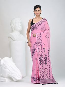 CHARUKRITI - Pink Woven Tassels Saree with Unstitched Blouse